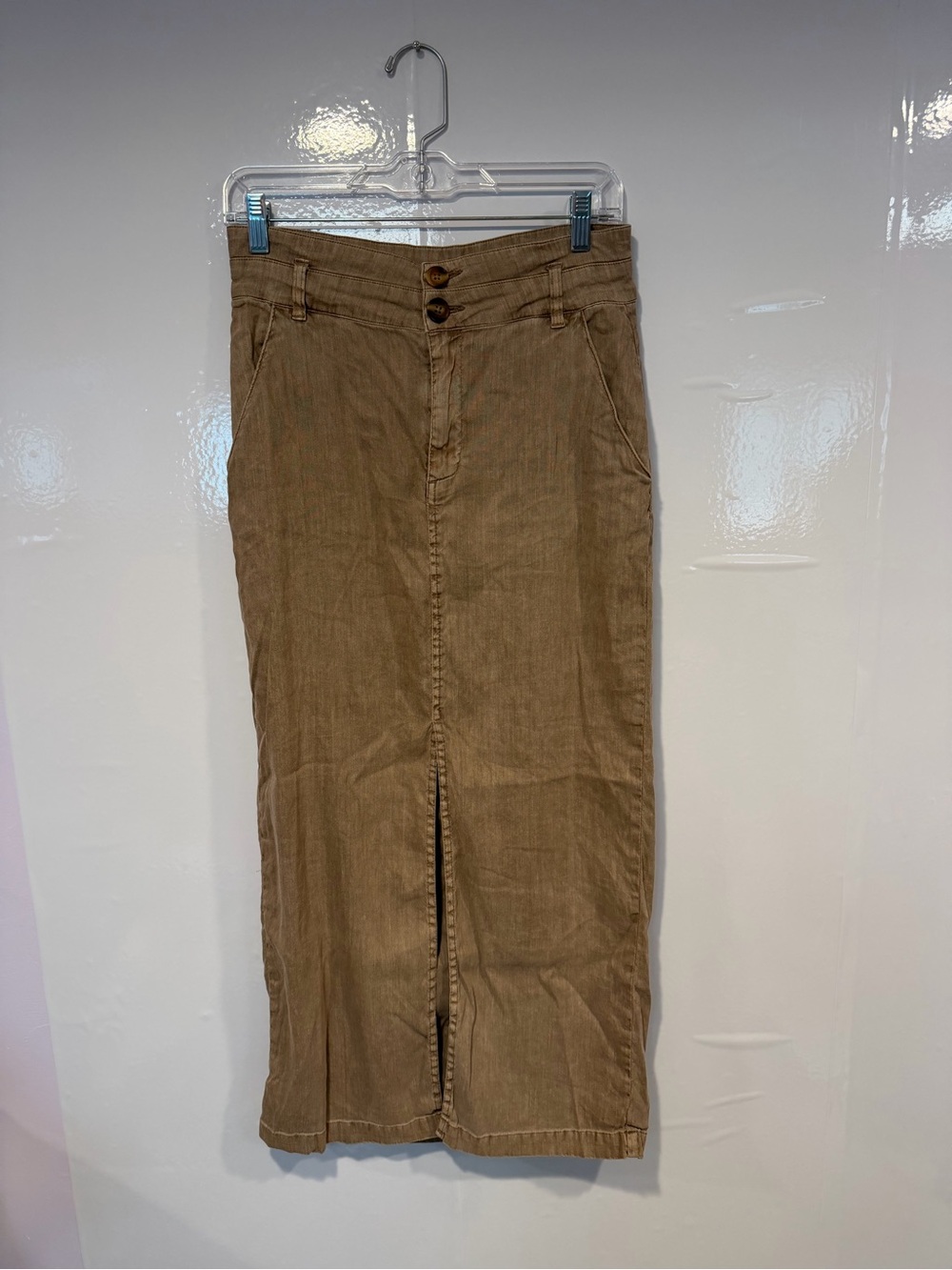 Kut from the Kloth Linen Blend Brown Tan High-Waist Midi Skirt KK23701 Size 4
